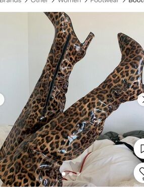 Leopard Print Patent Over-the-Knee Boots